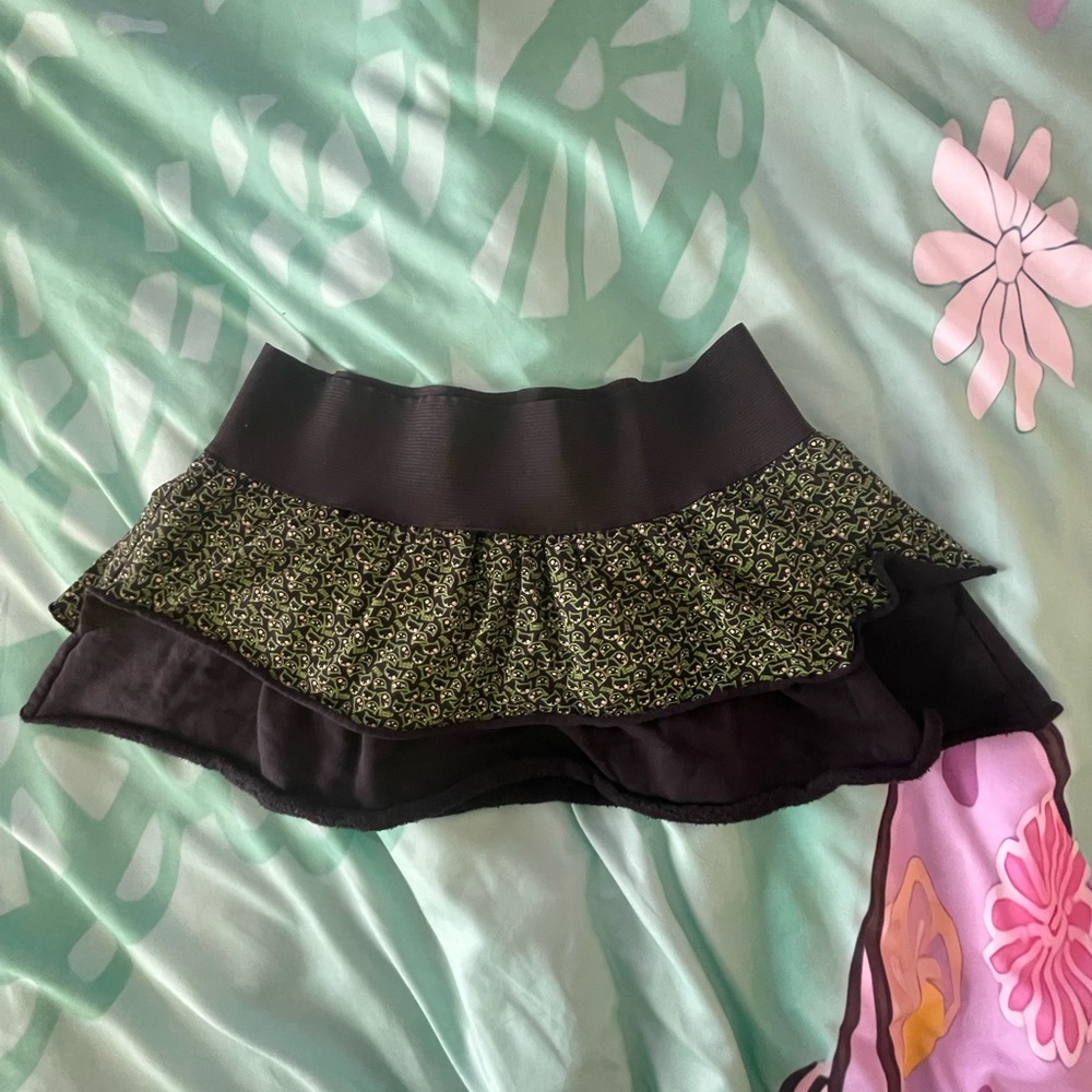 Emily Strange Black and Green Tiered Ruffle Skirt